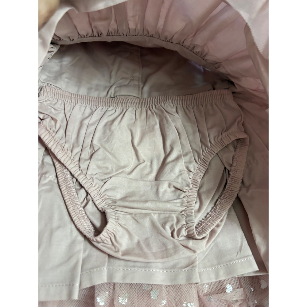 18 mos Pink Tulle Heart Print Baby Dress Diaper Cover Silver Foil Hearts Party - Picture 4 of 8